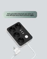 4.1A Hızlı Şarjlı Akım Korumalı 4 Priz ve 3 USB Çıkışlı Priz - Görsel 3