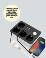 4 Prizli 3 USB Portlu Anahtarlı Akım Korumalı Priz - Görsel 2
