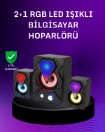 USB Bağlantılı RGB 2.1 Hoparlör Seti Derin Bas ve Renkli Işık - Görsel 5