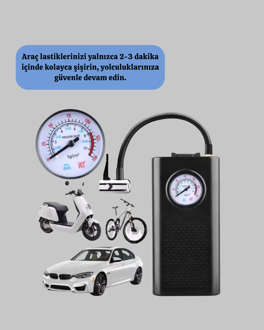 1210670_7-91.png USB Şarjlı Kompakt Elektrikli Hava Kompresörü 3000 mAh - Görsel 1