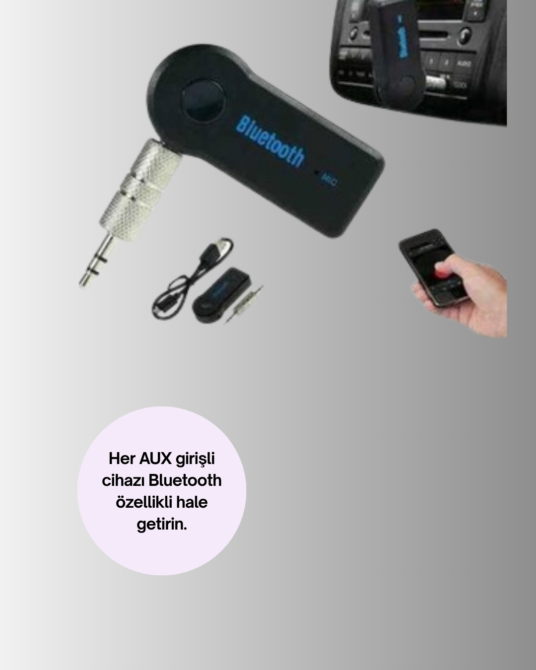 1210758_7-75.png Araç İçi Bluetooth AUX Adaptörü ve Telefon Görüşme Cihazı - Görsel 1