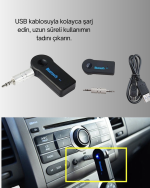 Araç İçi Bluetooth AUX Adaptörü ve Telefon Görüşme Cihazı - Görsel 3