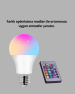 Renk Değiştiren RGB LED Ampul 16 Renk Uzaktan Kumandalı 2025 Model - Görsel 3