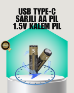 1.5V AA Şarjlı Lityum Pil | 1000+ Kez Şarj Edilebilir | Hızlı Type-C Şarj (2 Adet) - Görsel 5