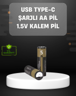 USB Type-C Girişli Şarjlı AA Lityum Pil | 1.5V Sabit Çıkış | 3200mWh (2'li Paket) - Görsel 5