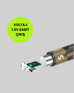 USB Type-C Girişli Şarjlı AA Lityum Pil | 1.5V Sabit Çıkış | 3200mWh (2'li Paket) - Görsel 2