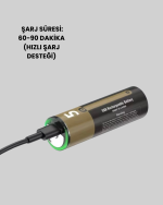 USB Type-C Girişli Şarjlı AA Lityum Pil | 1.5V Sabit Çıkış | 3200mWh (2'li Paket) - Görsel 4