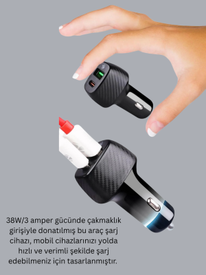 38W Çift Çıkışlı Araç Şarj Cihazı – Type-C ve USB PD Destekli
