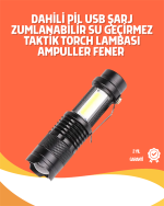 Şarjlı LED El Feneri - 14500 Pil Dahil, 4 Işık Modu, Mini Boy - Görsel 5