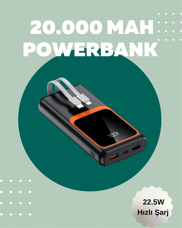1212350_dijital-ekranli-20.000-mah-powerbank-2-2a4cf0.png Dijital Ekranlı 20.000 mAh Powerbank | 22.5W Hızlı Şarj + Çoklu Bağlantı Seçeneği - Görsel 1