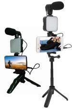 Telefon Tutucu Led Işıklı Kumandalı Mikrofon Telefon Vlog Video Kayıt - Görsel 3