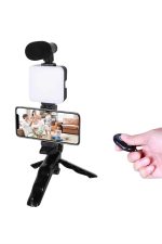 Telefon Tutucu Led Işıklı Kumandalı Mikrofon Telefon Vlog Video Kayıt - Görsel 5