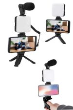 Akıllı Telefon Vlog Kiti Tripod Mini Mikrofonlu Telefon Tutucu - Görsel 3