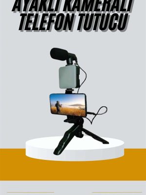 Tripod Telefon Tutucu Kumandalı Mikrofon Led Işık Vlog Video Kayıt