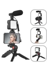 Tripod Telefon Tutucu Kumandalı Mikrofon Led Işık Vlog Video Kayıt - Görsel 2