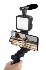 Telefon Tutucu Mini Mikrofonlu Tripod Vlog Çekim Video - Görsel 2