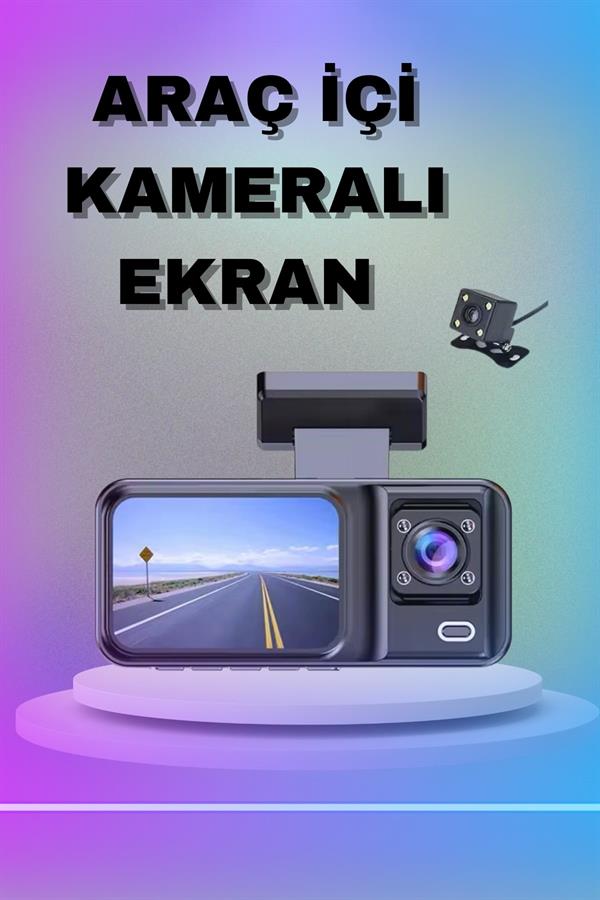 Compressed by jpeg-recompress 1080P 3 Lensli WİFİ Araç İçi Kameralı Ekran DVR Kaydedici Gece Görüşlü - Görsel 1