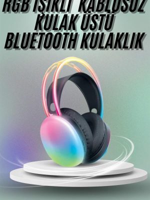 Kulak Üstü Kablosuz Bluetooth Kulaklık Unısex Renkli Işıklı Kulaklık