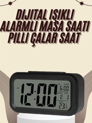 Dijital Masa Saati Termometreli Takvim Çalar Saat Led Ekran Pilli