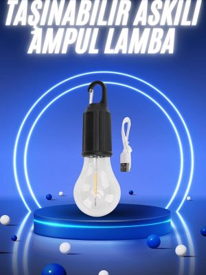Taşınabilir Şarjlı Led Ampul Askılı Lamba Kamp Bahçe Lambası