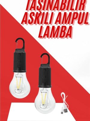 Şarjlı Aydınlatma Ampul Tasarımlı Ambians Işık Askılı Kamp Lambası