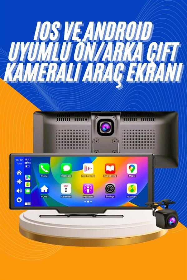 Compressed by jpeg-recompress Android ve İOS Uyumlu Ön Arka Çift Kameralı Araç Ekranı Dokunmatik CarPlay - Görsel 1