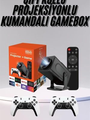 Çift Kollu Game Box Projeksiyon Cihazı Kumandalı Android Tv Dahili Hoparlör