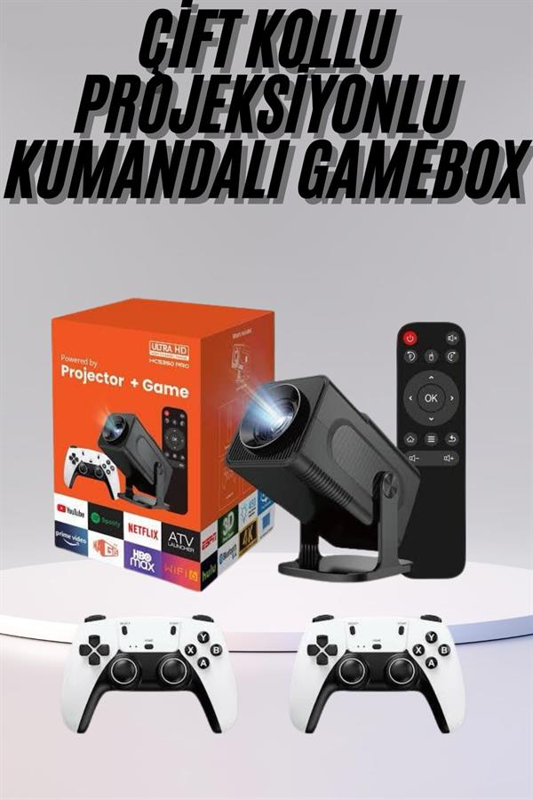 Compressed by jpeg-recompress Çift Kollu Game Box Projeksiyon Cihazı Kumandalı Android Tv Dahili Hoparlör - Görsel 1