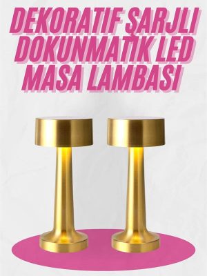 Altın Rengi Masa ve Gece Lambası Dokunmatik Şarjlı Masa Lambası