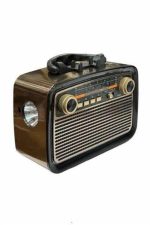 Nostalji Radyo Bluetooth Hoparlör USB-SD Kart Giriş Led Fener Işıklı Bataryalı Pilli - Görsel 5