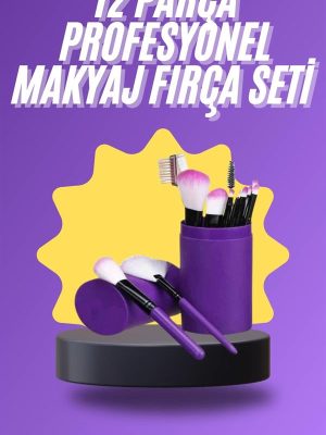 12 Parça Makyaj Fırça Seti Profesyonel Fondöten Allık Far Kontür Fırçası