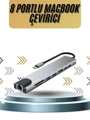 8 Portlu Macbook Çevirici Type C Hub  SD TF USB Çoğaltıcı Ethernet