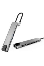 8 Portlu Macbook Çevirici Type C Hub  SD TF USB Çoğaltıcı Ethernet - Görsel 4