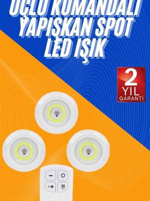 Dolap Işığı Mutfak Rafı Işığı Uzaktan Kumandalı 3 Lü Spot Led Lamba
