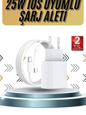 15/Pro/Pro Max 25W İOS Uyumlu Hızlı Şarj Aleti Adaptörlü Beyaz