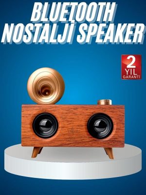 Bluetooth Nostalji Speaker Radyo Gramofon Ahşap Renk Vintage