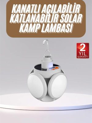 Katlanabilir Askılı Kamp Lambası 5 Kanatlı Pratik Güneş Enerjili