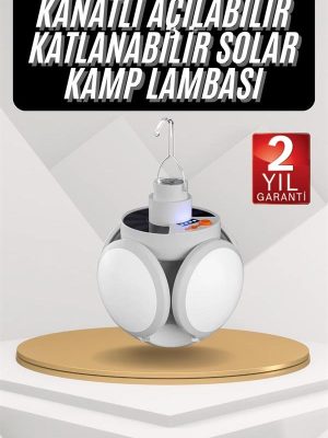 Kamp Lambası Güneş Enerjili Solar 5 Kanatlı Katlanır Lamba Karavan