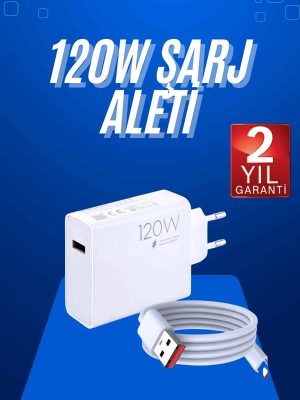120 Watt Turbo Hızlı Şarj Aleti Seti Hızlı Şarj Adaptörü Beyaz