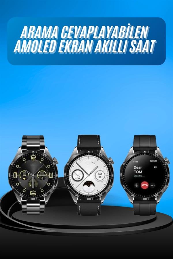 Compressed by jpeg-recompress Amoled Ekran 3 Kordonlu Akıllı Saat 5.0 Bluetooth Bağlantılı Android ve İOS Uyumlu - Görsel 1
