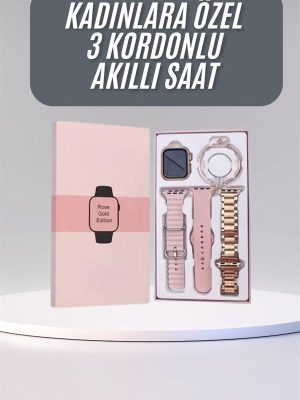 Akıllı Saat 3 Kordonlu Ve Aksesuarlı Bayanlar Için Şık Rose renk