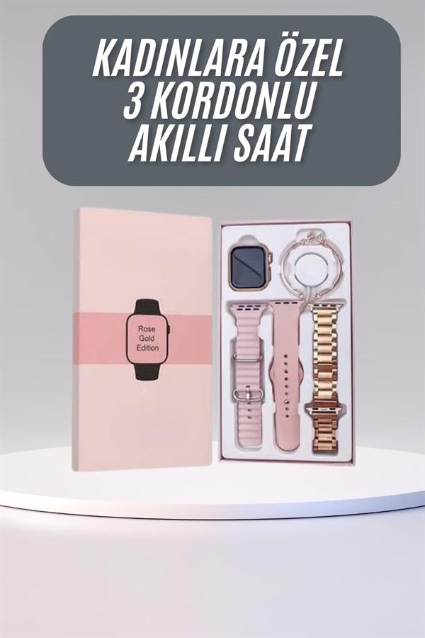 Compressed by jpeg-recompress Akıllı Saat 3 Kordonlu Ve Aksesuarlı Bayanlar Için Şık Rose renk - Görsel 1