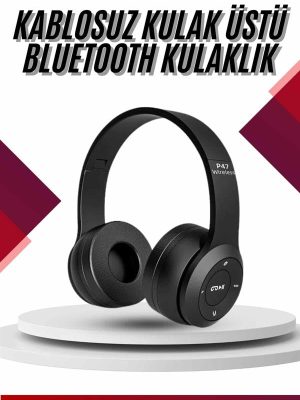 Bluetooth Kablosuz Kulaklık Siyah Wireless 5.0 Kulak Üstü Uzun Pil Ömrü