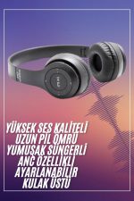 Bluetooth Kablosuz Kulaklık Siyah Wireless 5.0 Kulak Üstü Uzun Pil Ömrü - Görsel 5
