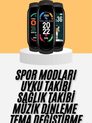 M6 Akıllı Bileklik Siyah Adımsayar Spor Takibi Android ve İOS Uyumlu