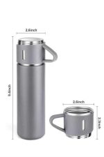 Termos Seti Paslanmaz Çelik 3 Bardaklı Vakumlu Termos Set 500 Ml 12 Saate Kadar Isı Koruma - Görsel 2