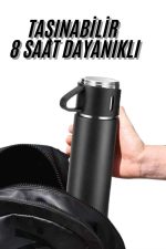 Termos Seti 3'lü Bardak Seti Isı Dayanıklı Siyah Paslanmaz Çelik Vakumlu - Görsel 5