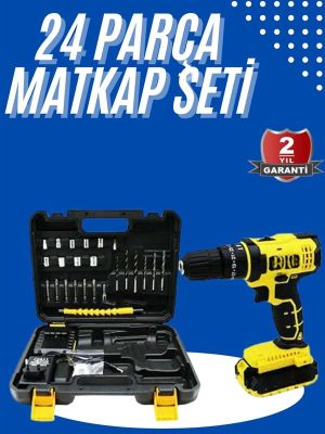 Metal Şanzıman Çift Akülü Bakır Sargı 24 Parça Led Aydınlatmalı Matkap Seti