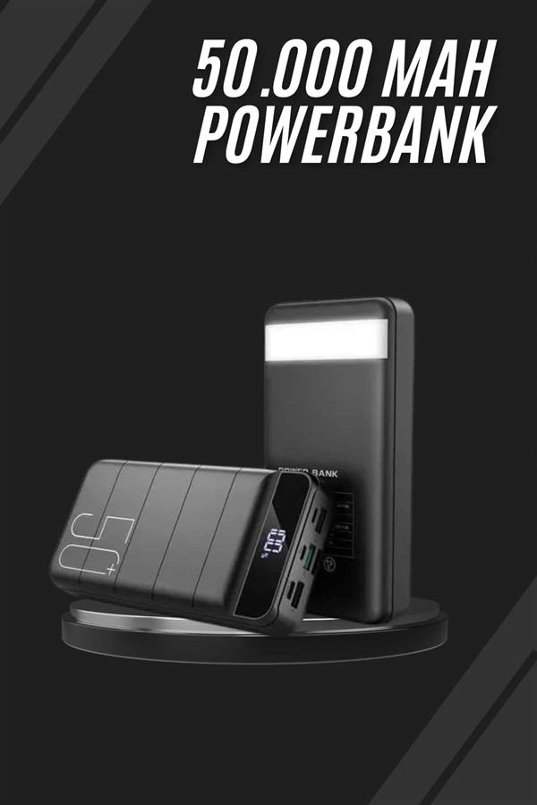 Compressed by jpeg-recompress Taşınabilir Powerbank 50.000 mAh 4 Girişli Hızlı Şarj Led Göstergeli Fenerli Şarj - Görsel 1