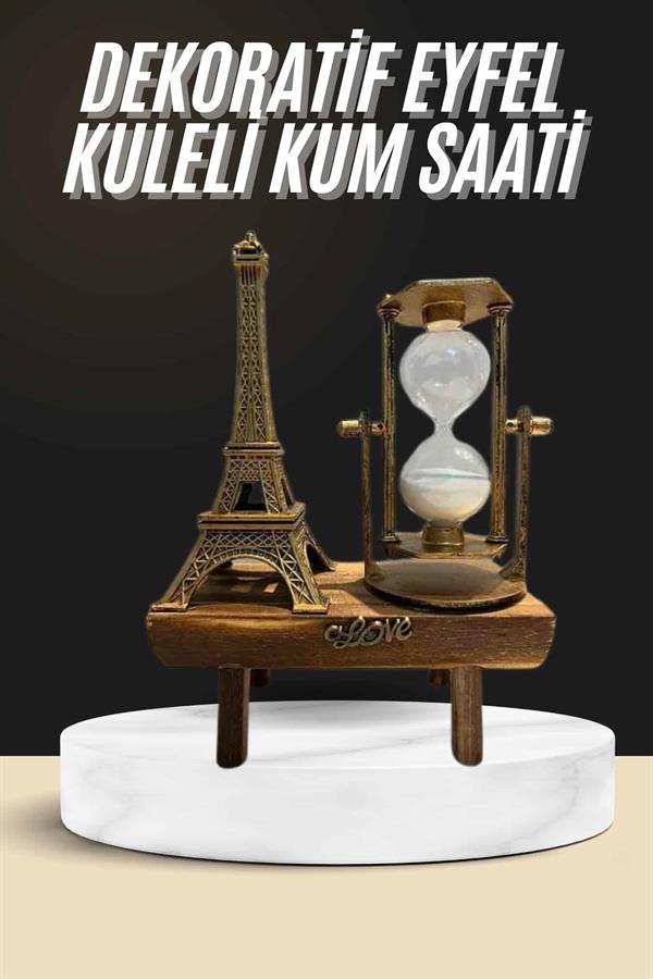 Compressed by jpeg-recompress Retro Eyfel Kulesi Ve Kum Saati Dekoratif Ahşap Görünümlü Masa Biblosu - Görsel 1